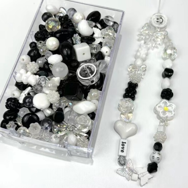 윰스 폰꾸 스트랩 장식 비즈 키링 DIY 키트, 블랙, 1세트 8,500원