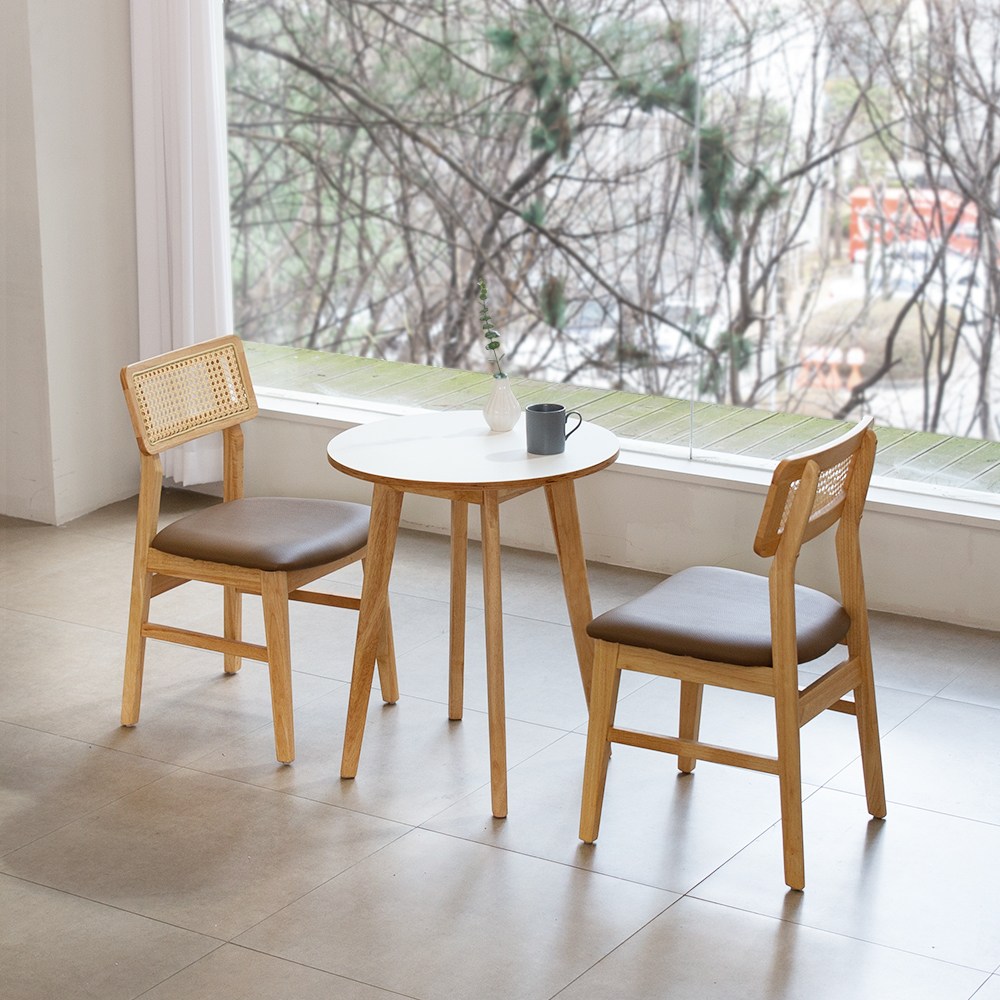 밀키우드 600 원형 핸즈라탄 2인 세트 카페 식탁 인테리어 주방 커피숍 199,000원