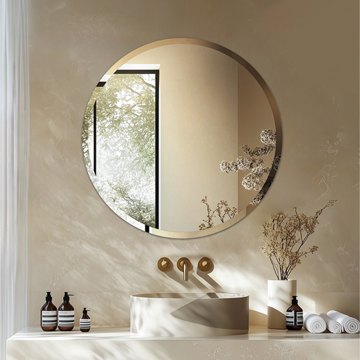 ARTLOGE 원형 벽거울 빗변 유리 거울 예쁜 라운드 모서리 벽면 거울 노프레임, 실버 600/800mm 69,800원