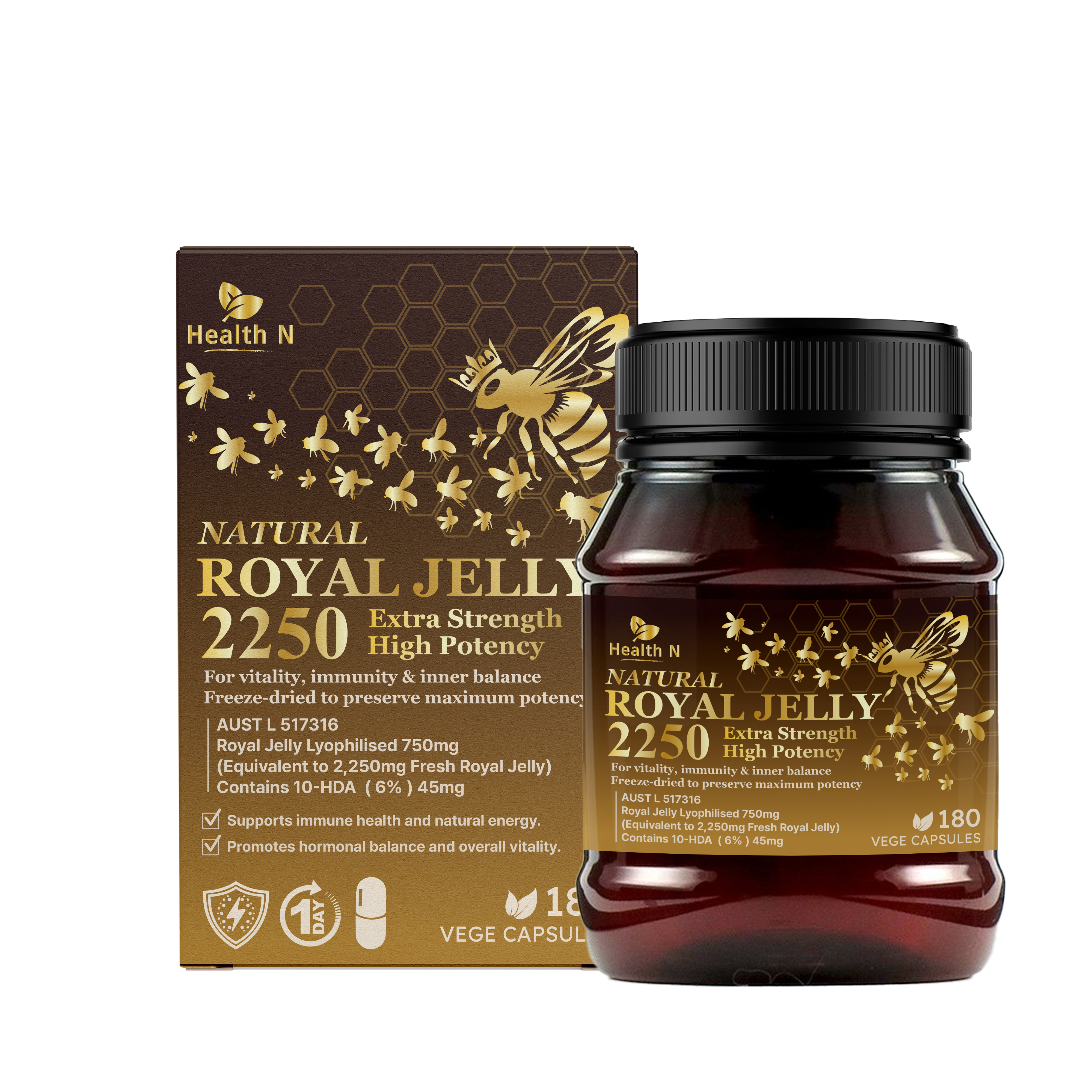 호주 헬스엔 Health N 로얄 젤리 캡슐 하드 캡슐 건조 분말 2250 /180 캡슐/ 고함량 /기내면세 입점 브랜드, 1개, 180정 140,000원