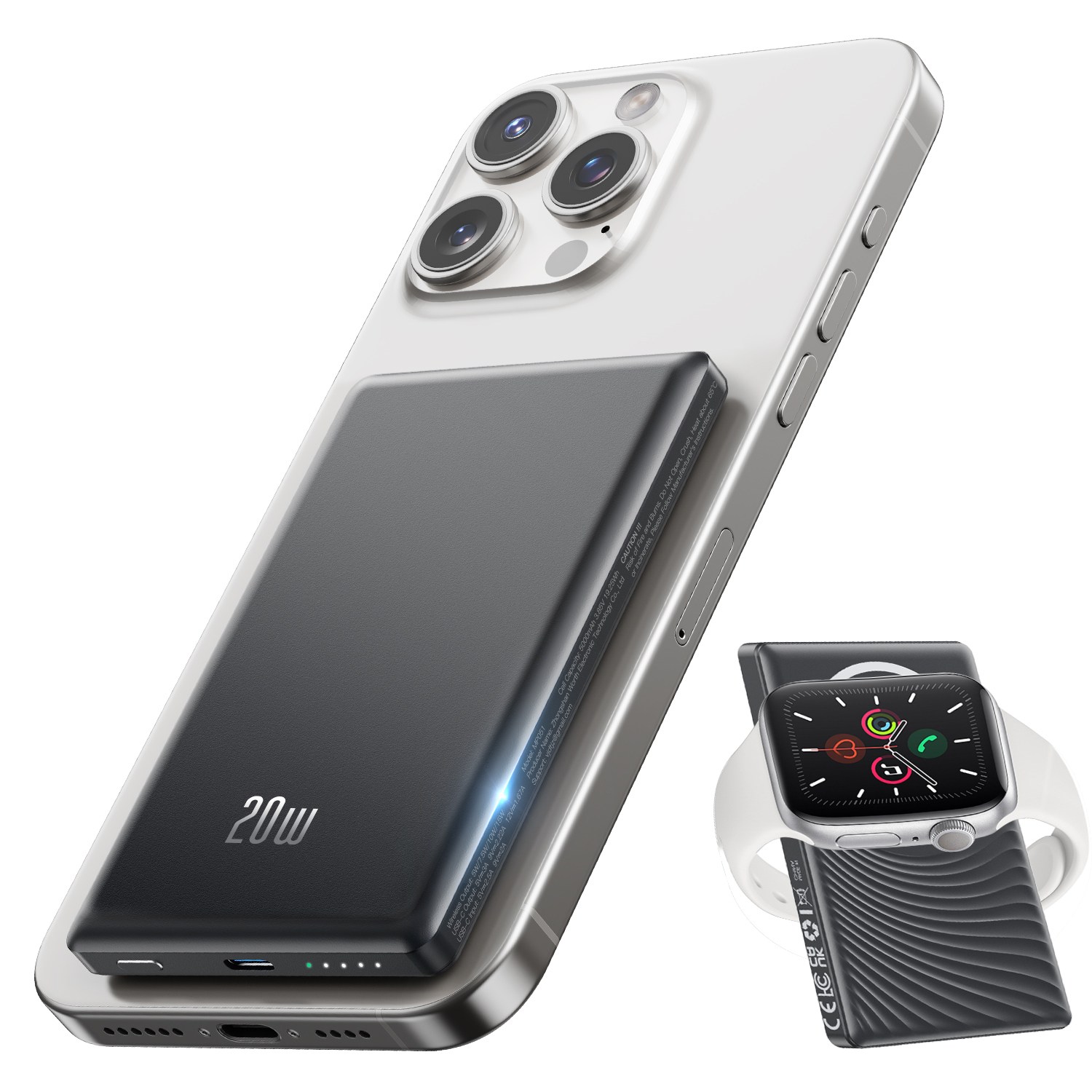 Donerton,마그네틱 무선 충전 일체형 맥동 안전 보조 배터리 PD+QC 20W 급속 충전, 검정색 21,000원