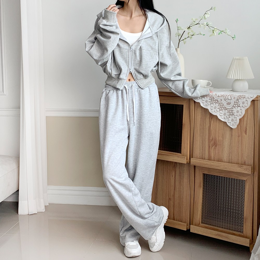 코디제이 여자 W 투웨이 크롭후드 와이드세트 면트레이닝 와이드팬츠 크롭집업 데일리 캐주얼 24,900원