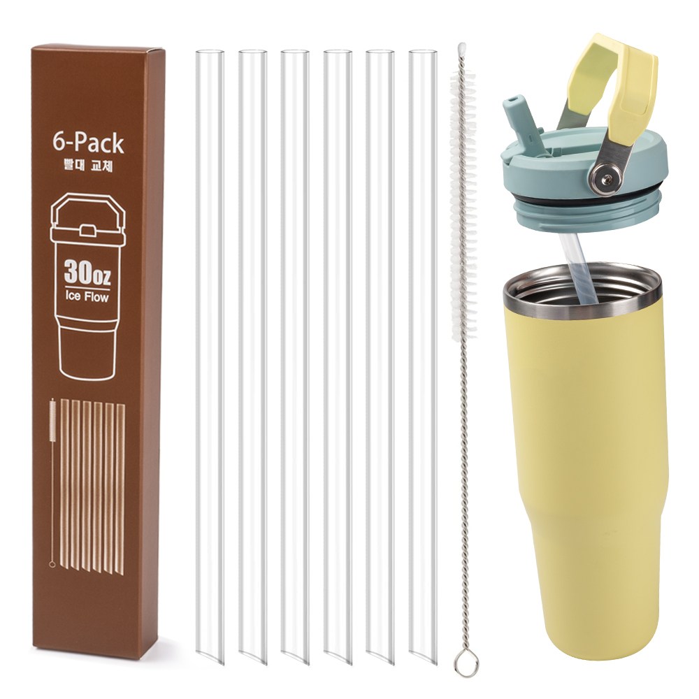 LJL 스탠리 아이스플로우 플립1.0 591ml /2.0 887ml 텀블러 호환 빨대 6p+세척솔 1p, 1세트, 887세트 7,900원