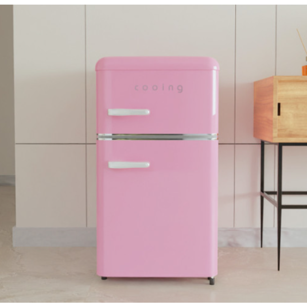 쿠잉 레트로 투도어 미니냉장고 REF-D85 레드 블랙 크림 민트 핑크 80L 원룸 사무실 가정용 소형냉장고 298,000원