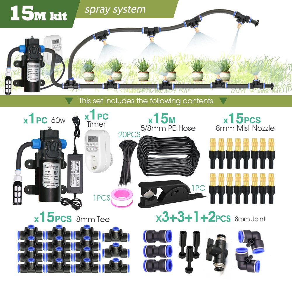 전원 공급 장치 자체 프라이밍 펌프 타이밍 스프레이 키트 온실 정원 잔디 PE 호스 황동 깍지 자동 미스트 급수 110-220V 8mm 55,900원