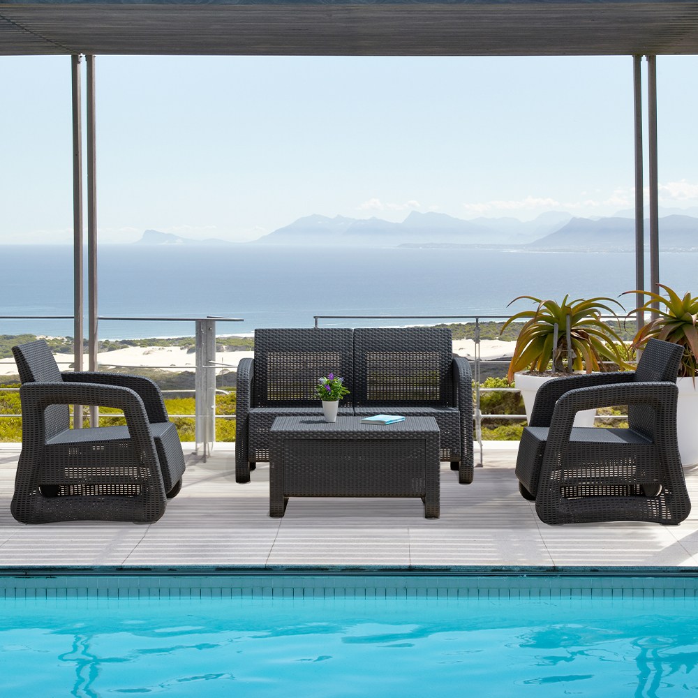 리베라 4인 야외 라탄 테이블 소파 세트 정원 실내 세트 카페 커피숍 루프탑 테이블 소파 의자, 차콜그레이 244,000원