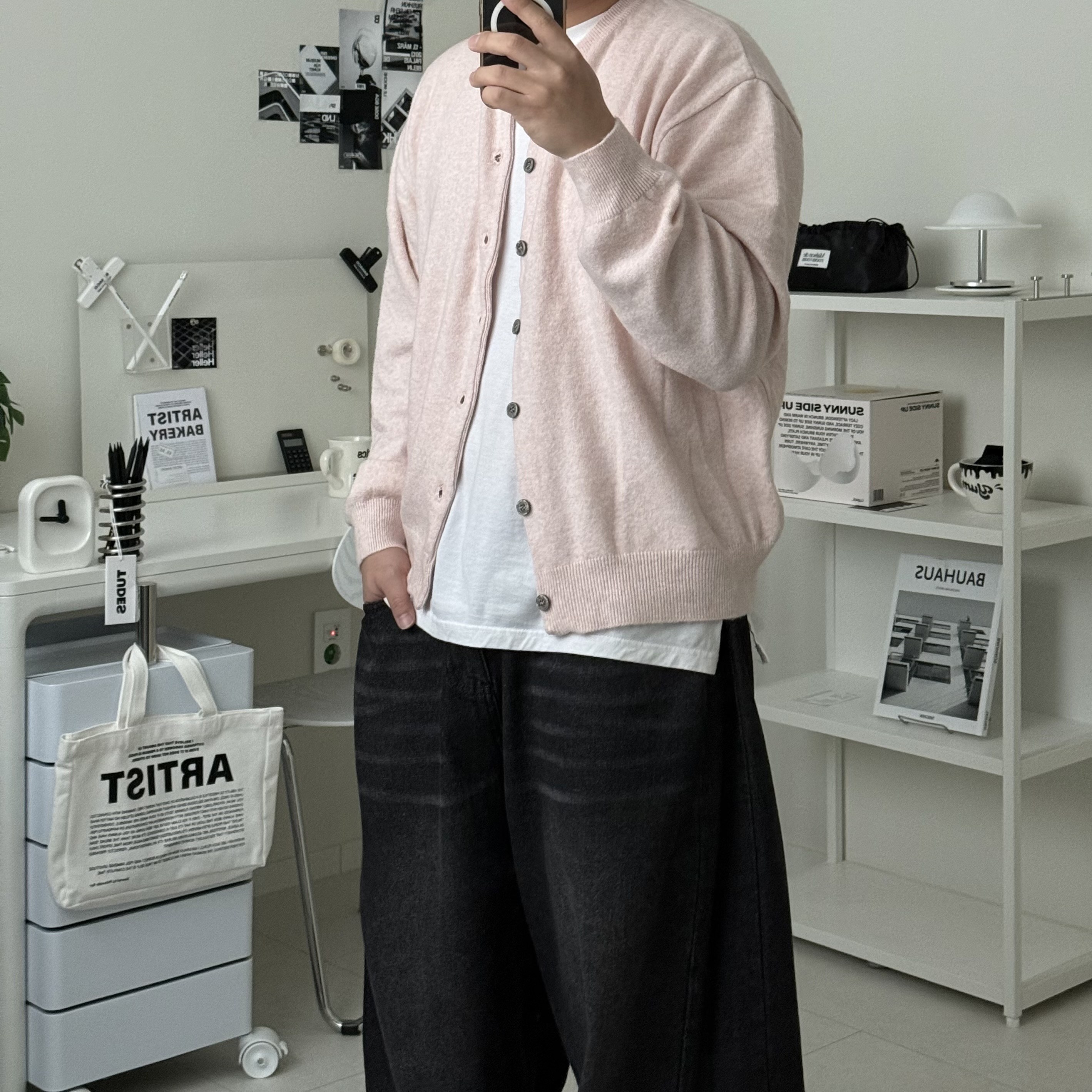 르위 라운드 오버핏 단추 가디건 스판 빅사이즈 니트 아우터 23,000원