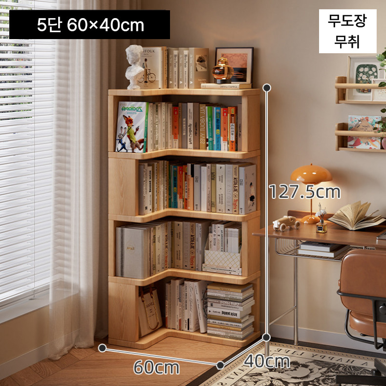모서리 책장 코너 수납장 순수 원목 5단 130 6단 160, 원목색 5단 129,850원
