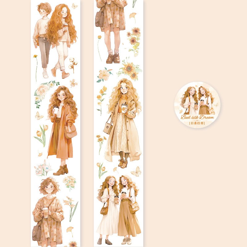 올리브파티 실키드림 시리즈 감성 빈티지 소녀 인물 방수 디자인 마테 롤 스티커 2,800원