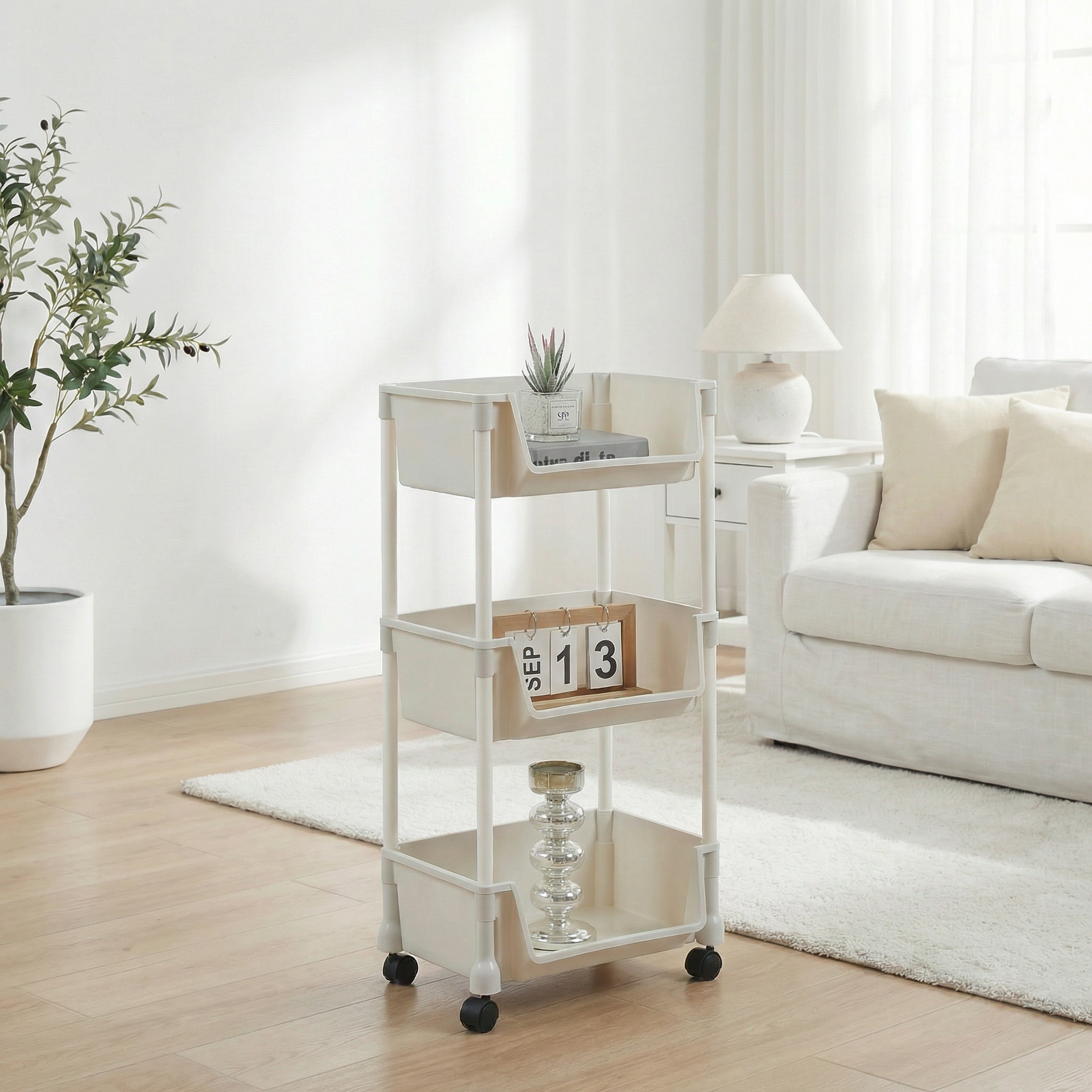 리빙코아 이동식 트롤리 바구니 수납 선반 다용도, 화이트, 3단 12,900원