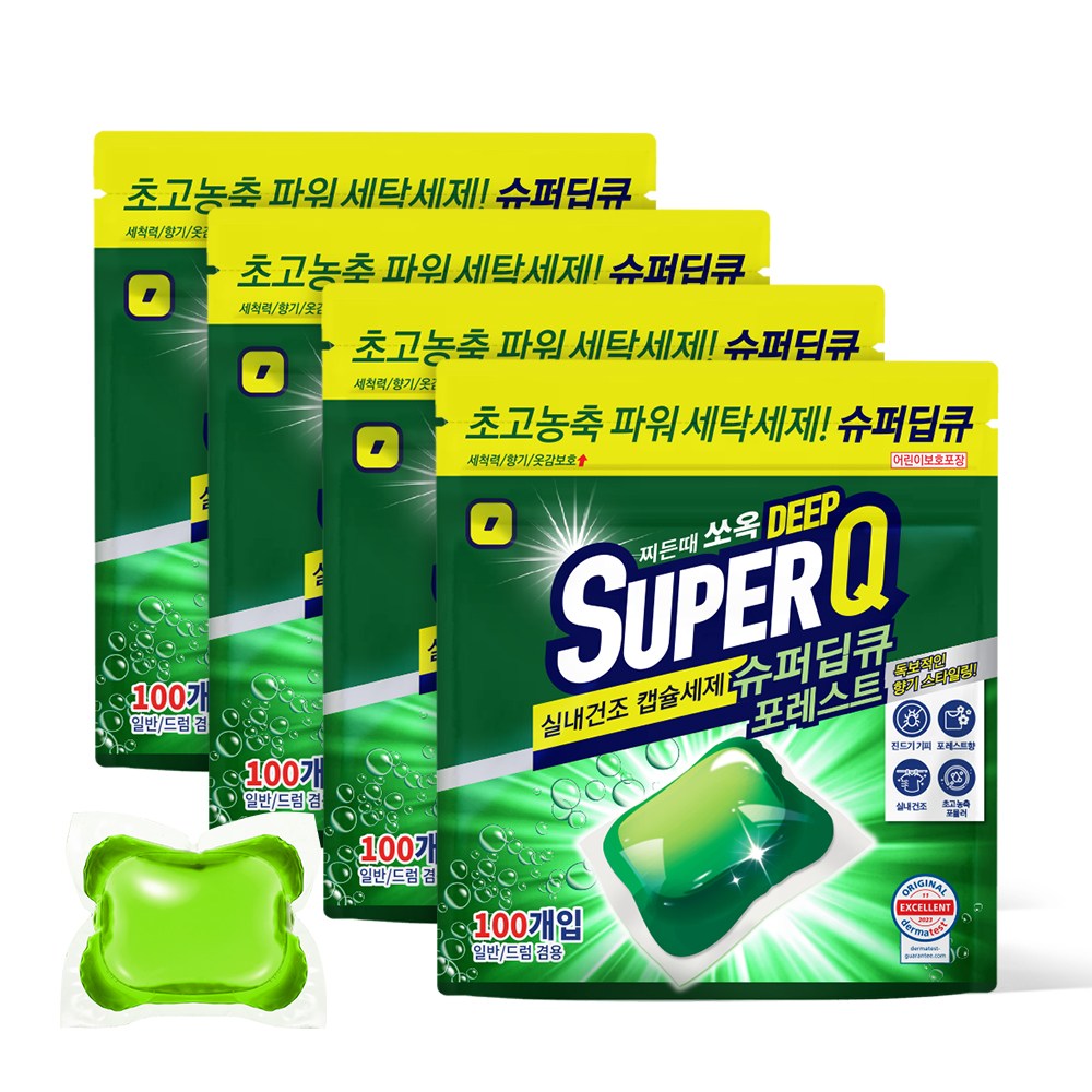 슈퍼딥큐 캡슐세제 포레스트 100개입 4팩(총 400개입) 대용량 고농축 드럼 일반 겸용, 4개, 100개입 23,900원
