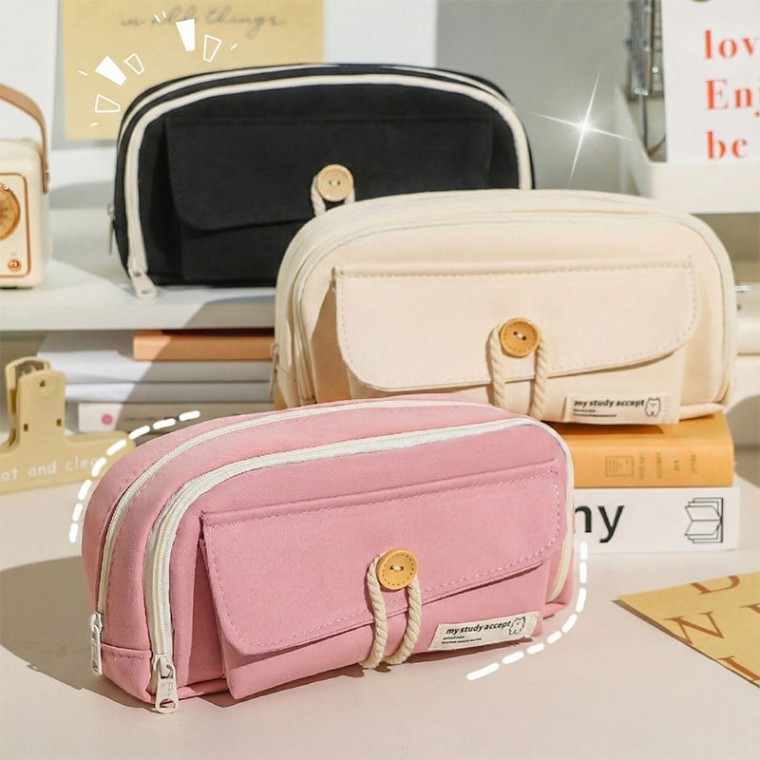 신학기 천 패브릭 모던 펜 파우치 버튼 빈티지 필통 16,700원