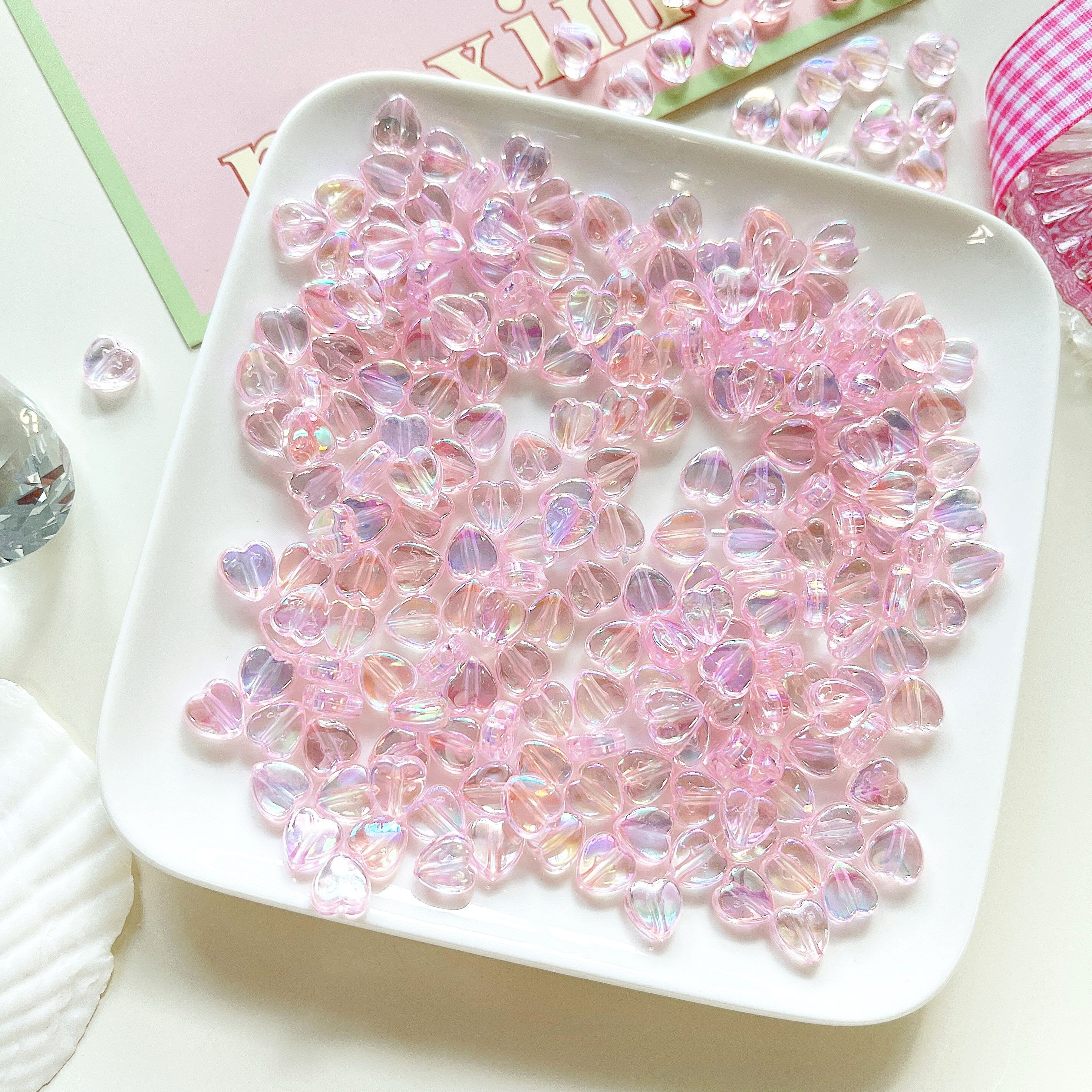 [15g]8mm 세로형 오로라 핑크 하트 PAB32-3 비즈 구슬 키링 악세사리재료 2,500원