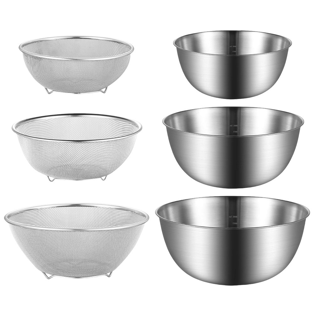 투데이리빙 6종 세트 스텐 믹싱볼 + 메쉬 채반 주방 야채 과일 보관 건조 트레이 원형 물빠짐 타공 채망 바구니 눈금 계량 스텐볼 24,900원