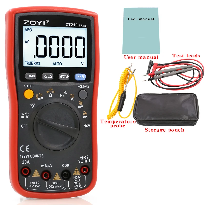 호환 ZOYI 자동 범위 멀티미터 ZT219  4.5 자리 트루 RMS 디지털 과부하 보호  19999 카운트 45,300원