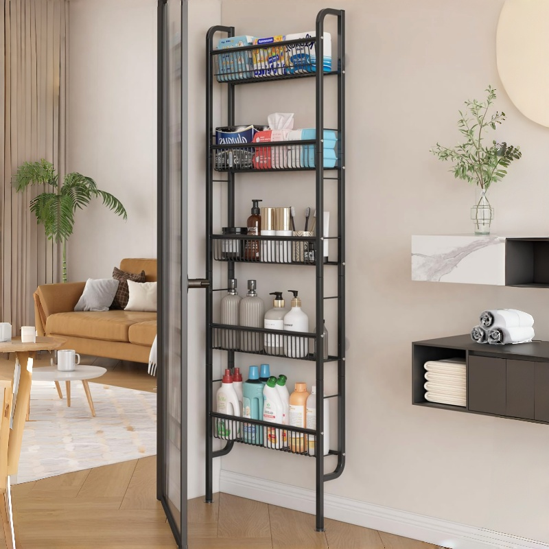 GOOD HOME 철제 주방 선반 다용도 수납 정리랙 다층 조미료 선반 거실 욕실 다용도 틈새 선반 문뒤 책장 수납장, 5단, 블랙 31,900원