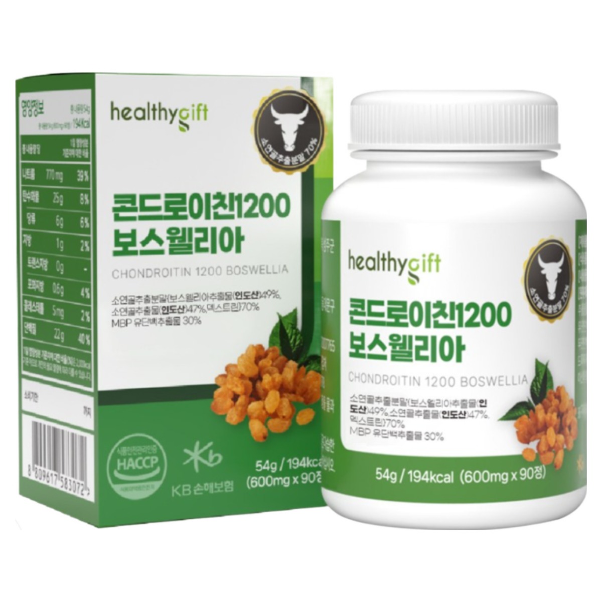 [런칭 특가] 콘드로이친 1200 보스웰리아 소연골 정 MBP 유단백추출물 식약처 HACCP 인증, 5개, 90정 51,460원