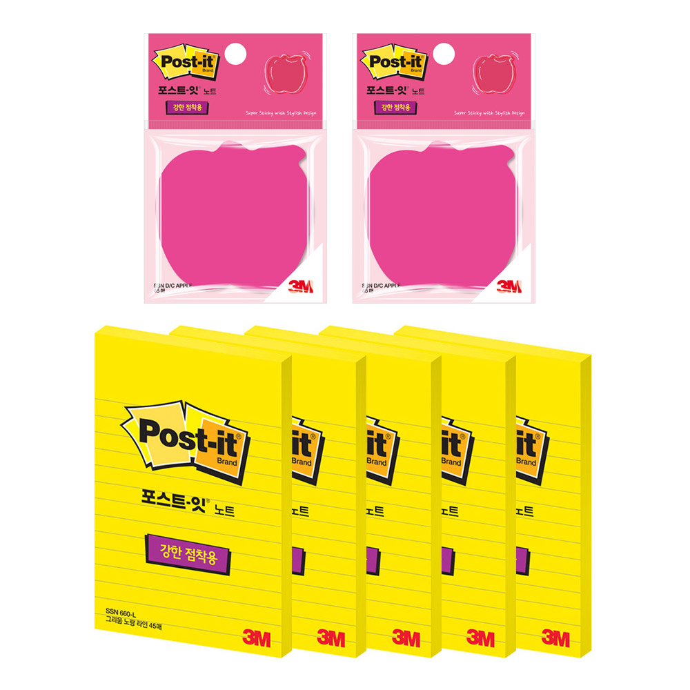 쓰리엠 포스트잇 강한 점착용 노트 660 5p + 다이컷 노트 사과 2p 세트 12,470원