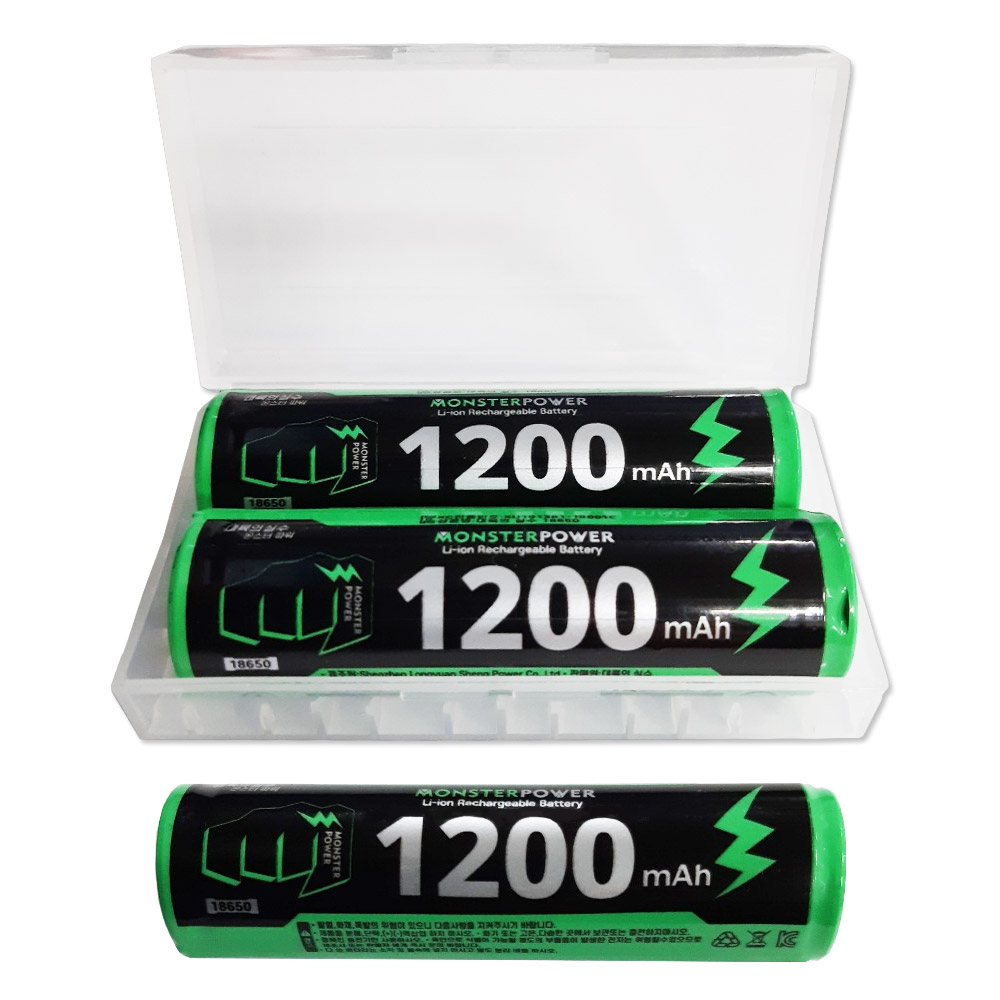몬스터파워 18650 배터리 1200mAh 보호회로 리튬이온 충전지 충전식 건전지 고방전 1,390원