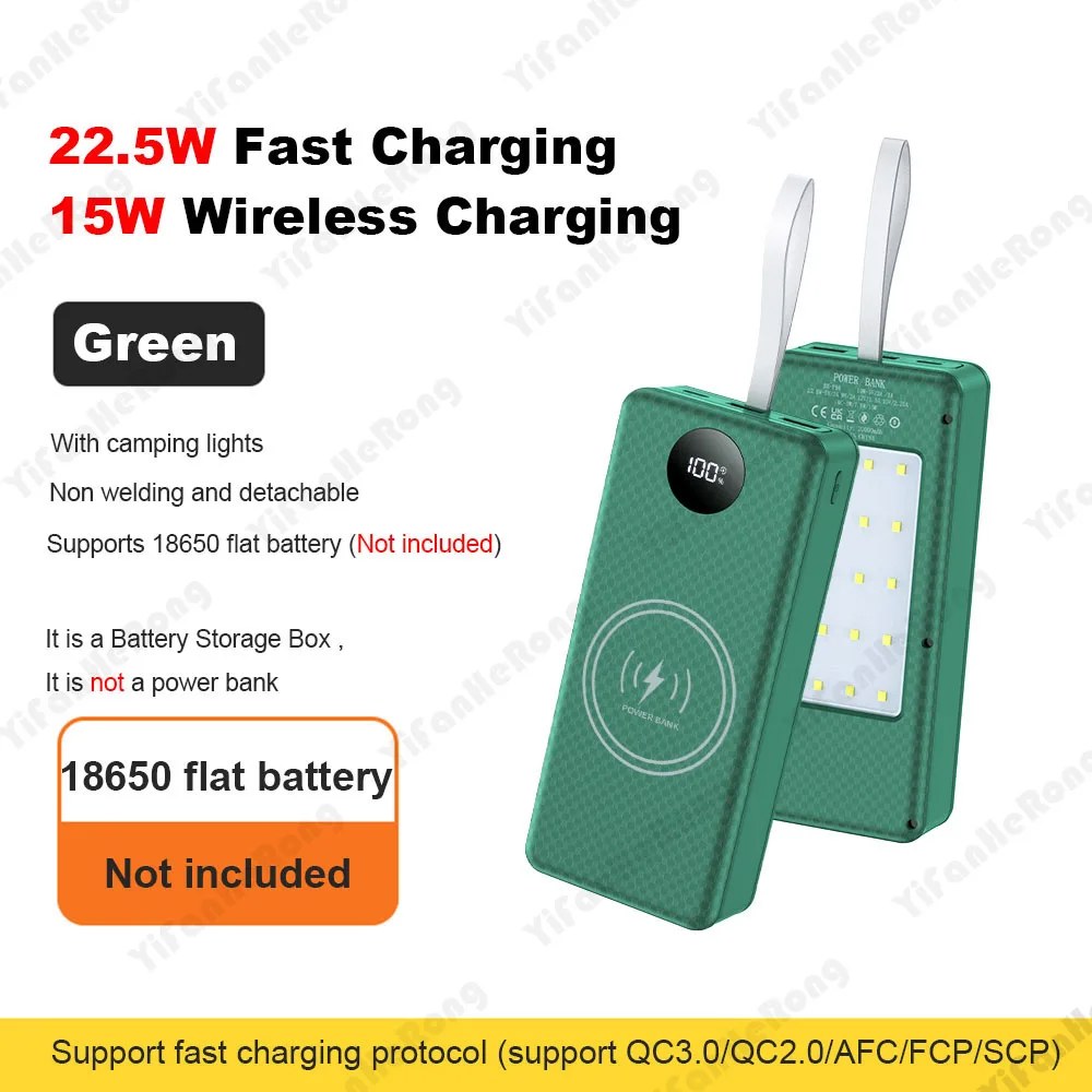 22 5W 고속 충전 15W 무선 파워뱅크 배터리 홀더 캠핑 램프 16 18650 20000mAh 케이스 DIY 37,300원