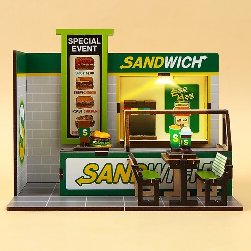 인쇄 우드 DIY 미니어처 샌드위치 가게 만들기 놀이 3,700원
