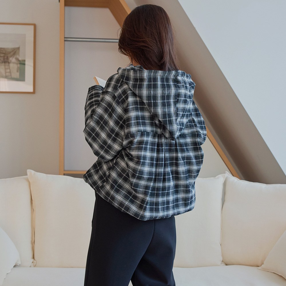 로로텐 체크 후드 남방 긴팔 루즈핏 밑단스트링 여성 빅사이즈 39,600원