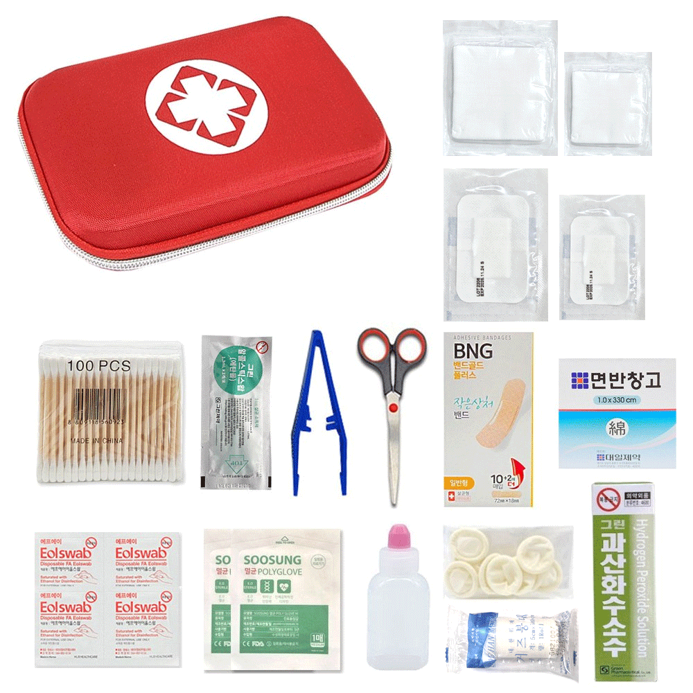 휴대용 여행 캠핑 하드케이스 구급가방 구급함 + 구급약품 16종 9,900원