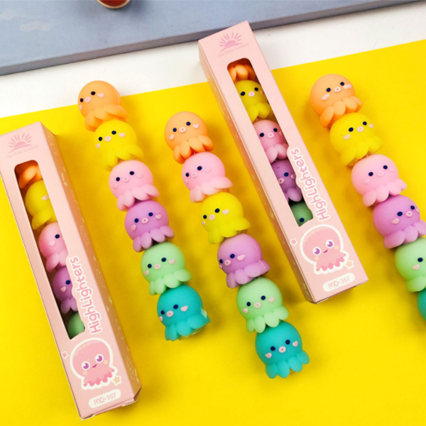 FOOI 예쁜 아기문어 형광펜 5색 형광펜 개별박스포장, 문어 줄줄이 5색 2,800원