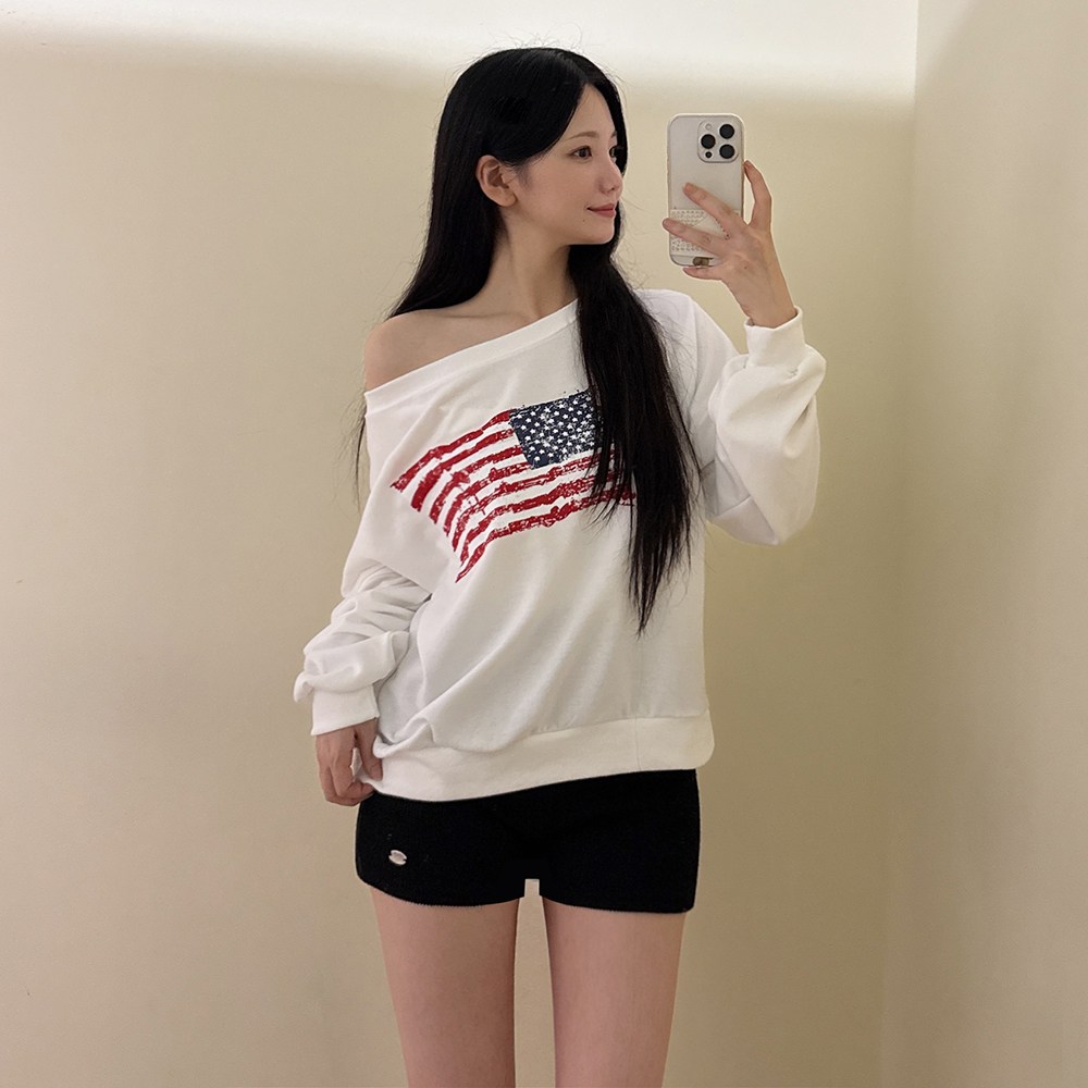 VANANA2 국내생산 원오프숄더 프린팅 맨투맨 18,770원