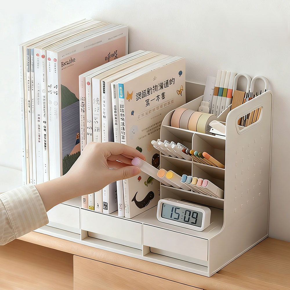 리빙픽 다용도 콤보 파일꽂이 책꽂이 책상 수납박스 펜꽂이 사무용품, 하얀색, 1개 33,200원