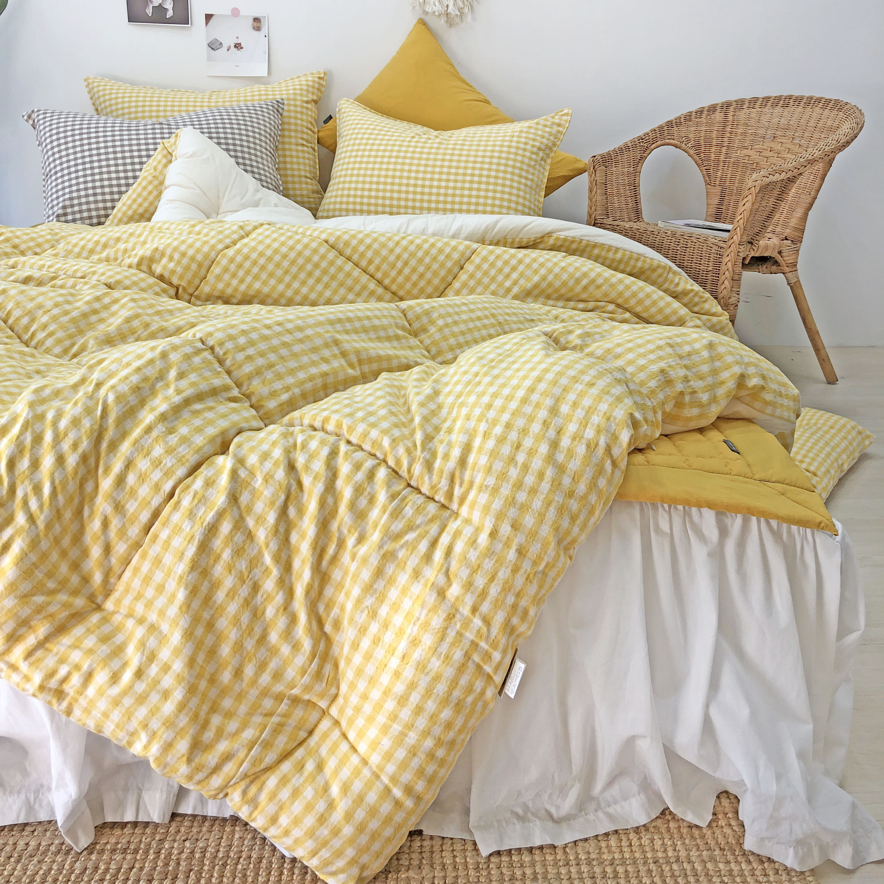 누블 깅엄 체크 광목 사계절 차렵이불 74,000원