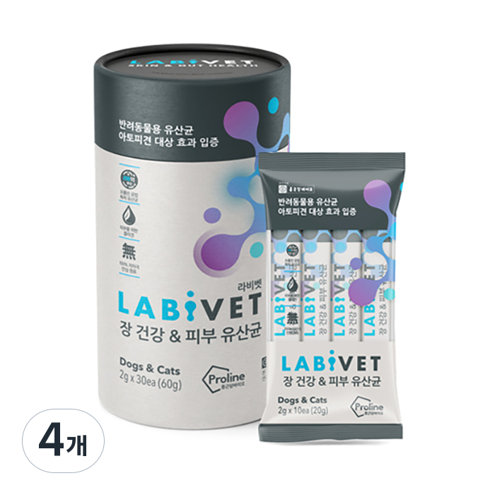 종근당라비벳 반려동물 영양제, 30회분, 피부/피모+장건강, 4개 62,060원