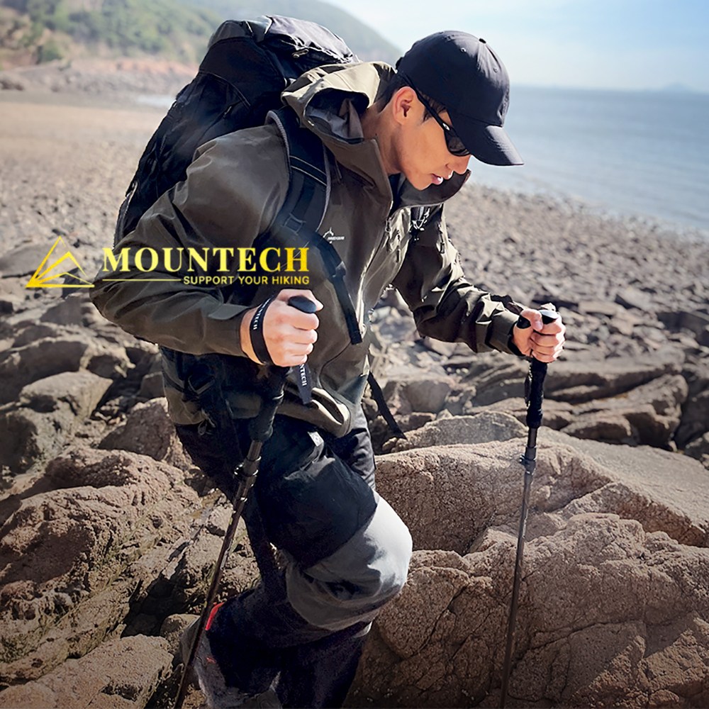 마운테크 초경량 두랄루민 접이식 5단 남성 여성 등산스틱, 2개, 블랙 51,800원