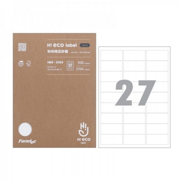 폼텍 하이에코 바코드용라벨 HES-3104 A4 100매 18,650원