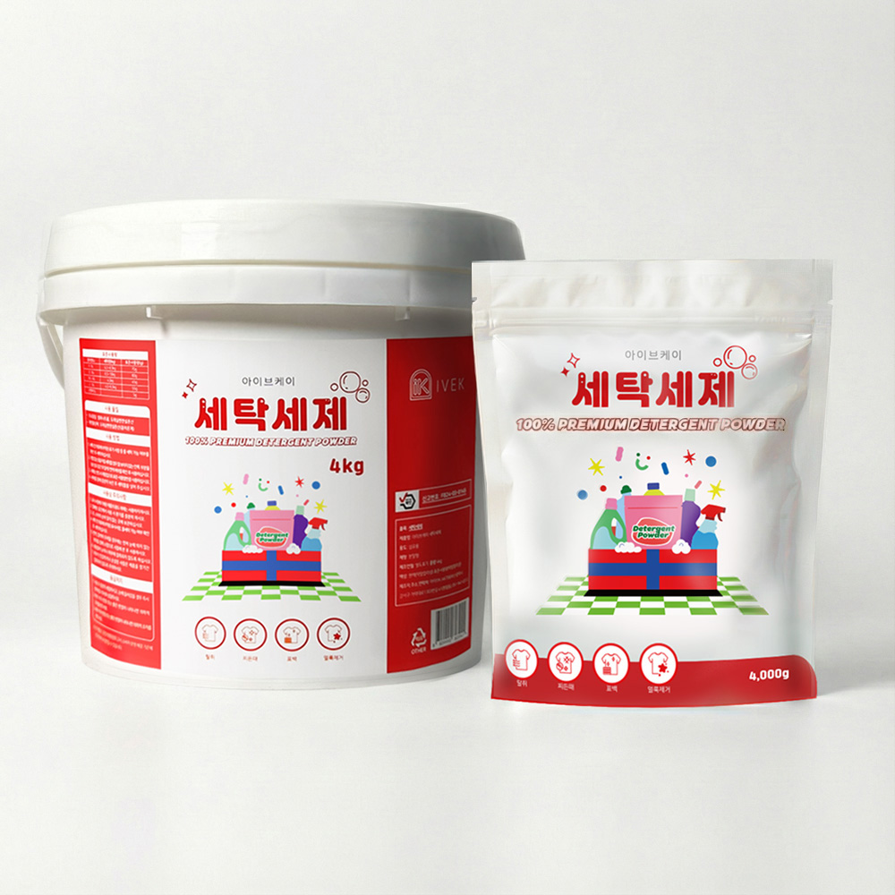 [세트특가]아이브케이 세탁세제 대용량 분말세제 버킷형 4kg+리필형 4kg, 1개, 1세트, 8kg 14,400원