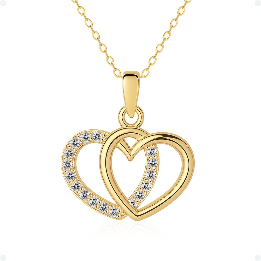 쥬넬 [선물포장] 14K 위트니 더블 하트 큐빅 데일리 드롭 팬던트 체인 금 목걸이 발렌타인 기념일 생일 선물 171,400원