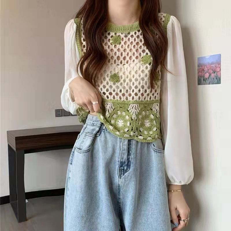 봄 가을 여성 긴팔 블라우스 캐주얼 레깅스 상의 루즈핏 긴팔티 기질 니트 펀칭 쉬폰 블라우스 티셔츠 CY 19,060원