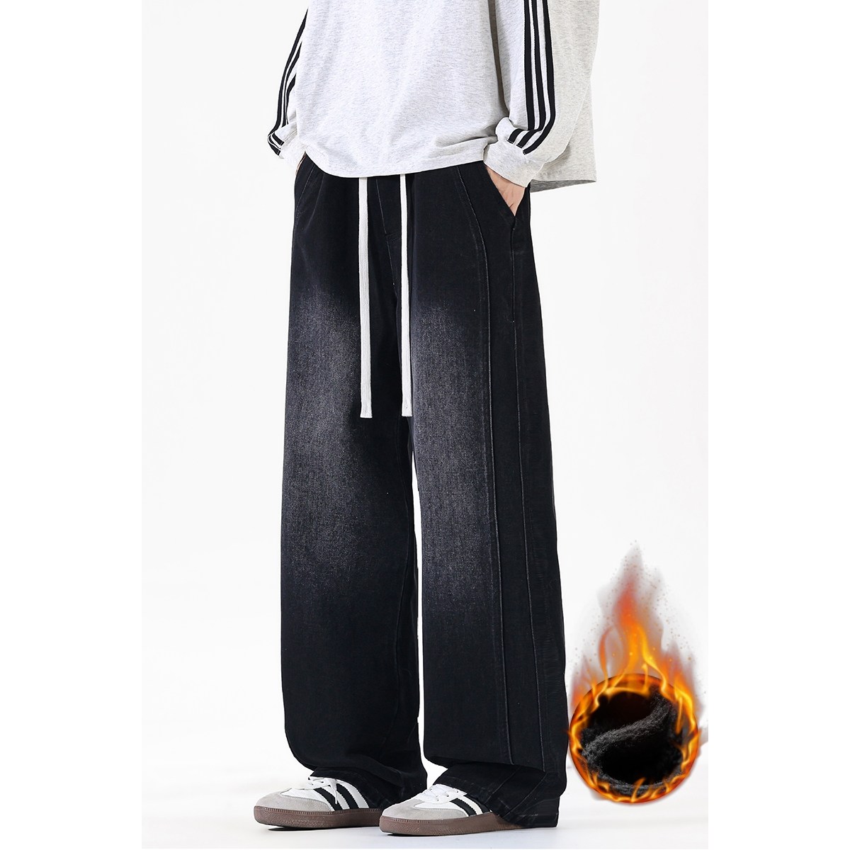 BDICOOL 남자 데일리 팬딩청바지 남성 루즈핏 허리 밴딩 기모 데님팬츠 G803 37,900원