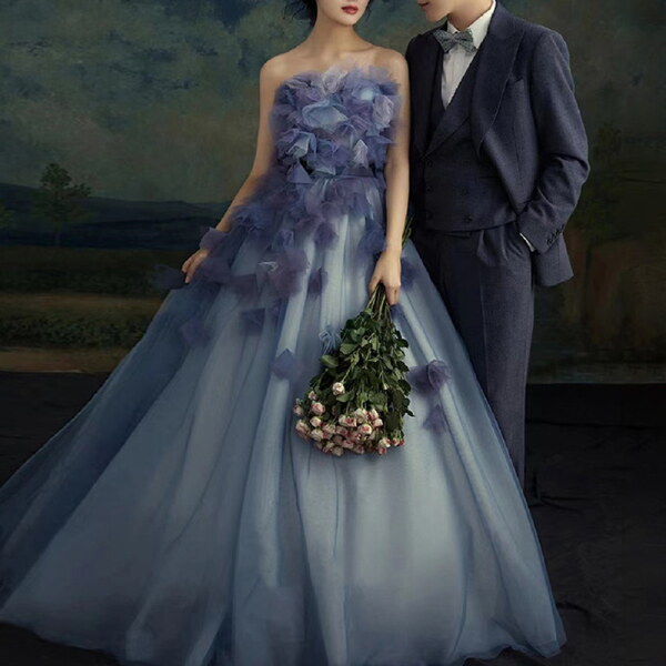 [지앤제이커머스] 교복몰 블루퍼플 빈티지 셀프웨딩 드레스 컨셉사진 250,000원