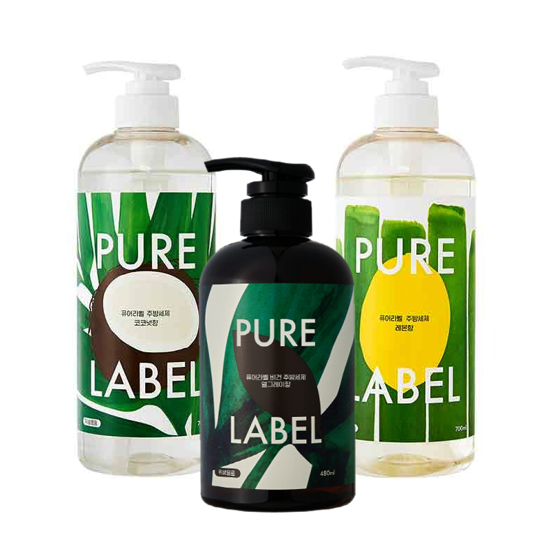 퓨어라벨 주방세제 3종 본품 레몬700ml 코코넛700ml 얼그레이(비건)480ml 과일 채소 젖병 세척 생분해도 98%이상 무자극 19,900원