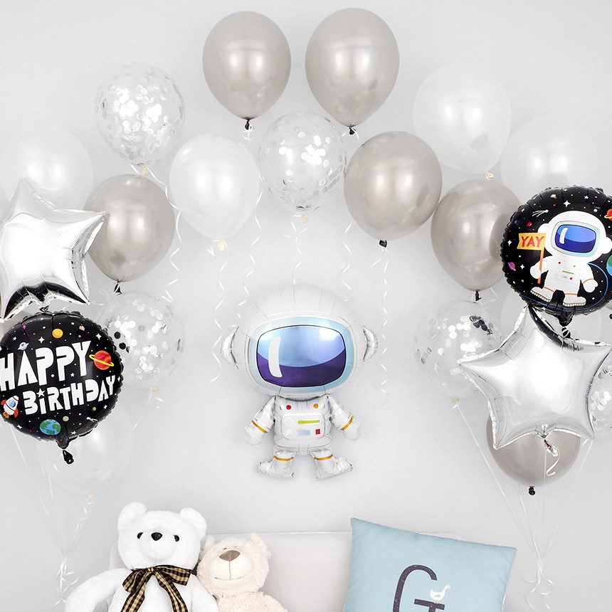 파티팡 A014 생일파티 풍선장식세트 [우주인 은박도트실버] 장식방법동봉 생일파티 파티용품 파티풍선 7,800원