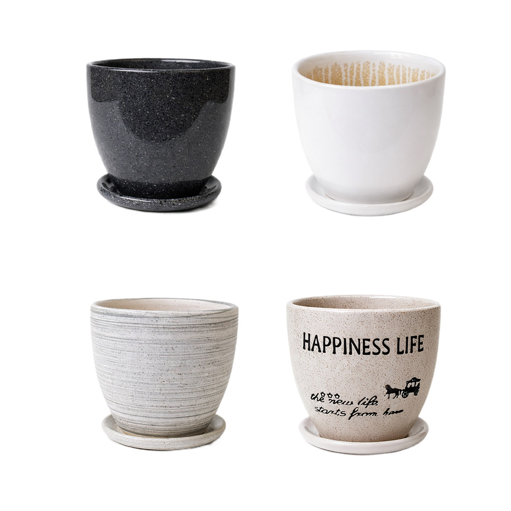 모던레시피 원형 도자기 화분 3종 세트 / 단지형 디자인 동일 재질 받침 포함, 1개, 베이지 레터링 29,900원