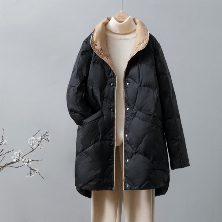 하이퀄 오리털 자켓 여성경량패딩 여성 방한 보온 덕다운 배색 카라 코트 패딩점퍼 45,690원