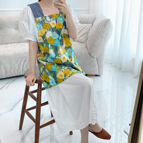 수채화 플라워 린넨 미니 앞치마 플로리스트 공방 꽃집 뷰티샵 단체복 맞춤 여름 에이프런 집들이선물, 옐로우, 1개 37,900원