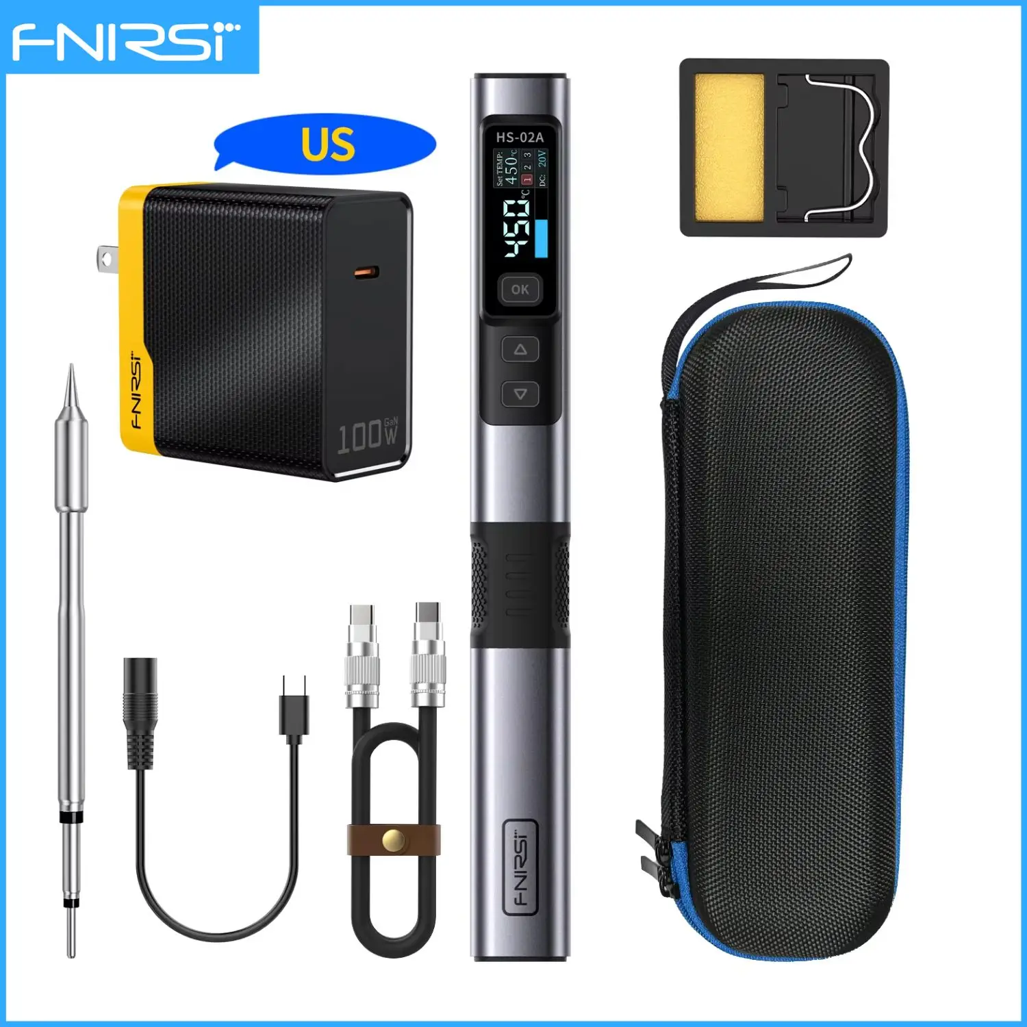 FNIRSI HS-02 디지털 온도 제어 도구 DC 20V 100-450 ℃ PD 100W 컴팩트 수리 장치 105,300원