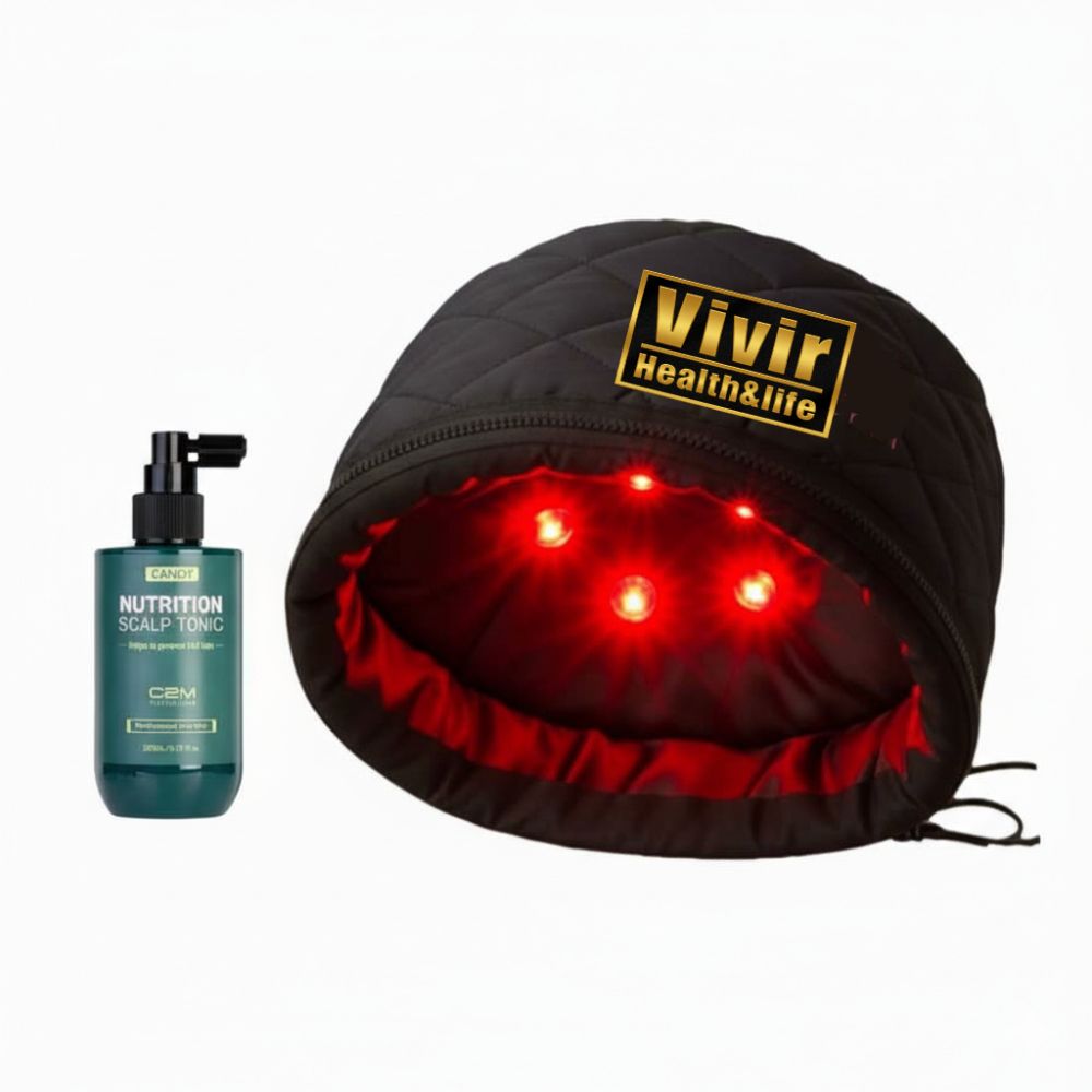 비비르뷰티 LED 전기헤어캡 전기모자 원적외선 온열 두피케어 스칼프토닉 세트, 블랙, LED헤어캡 35,000원