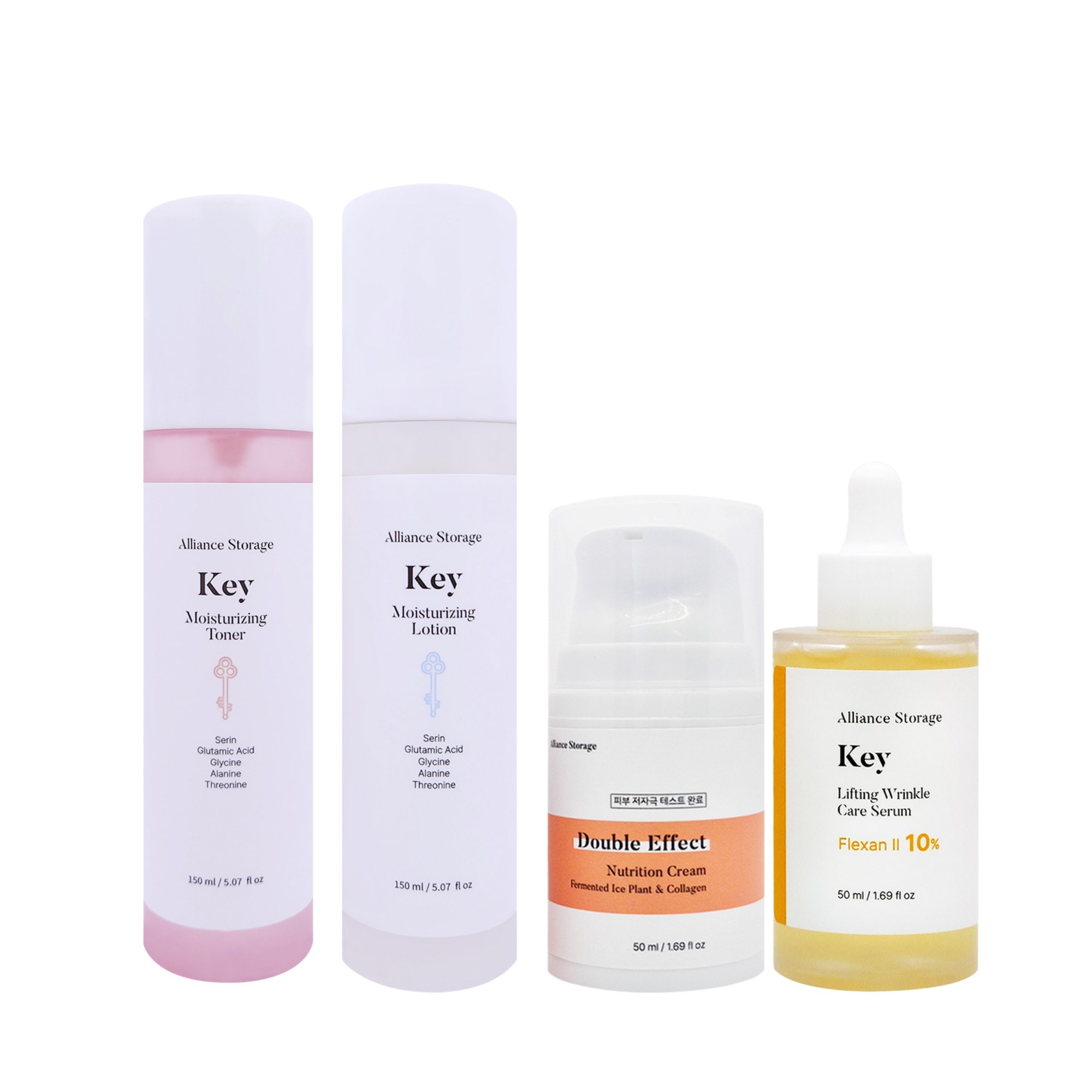 [저자극인증] 얼라이언스 스토리지 키 리프팅 더블 이펙트 세트 (토너+로션+세럼+크림) [아미노산/히알루론산/세라마이드/마데카소사이드/수선화/병풀/콜라겐/아이스플랜트], 1개 75,000원
