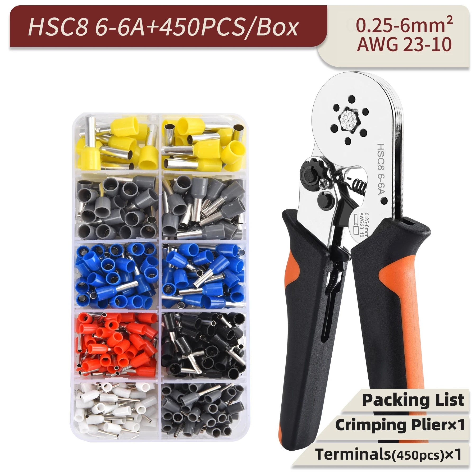 관형 터미널 크림퍼 키트 0.08-16mm² /0.25-10mm² HSC8 6-4/16-6 전기 압착 펜치 클램프 세트 와이어 팁 20,400원