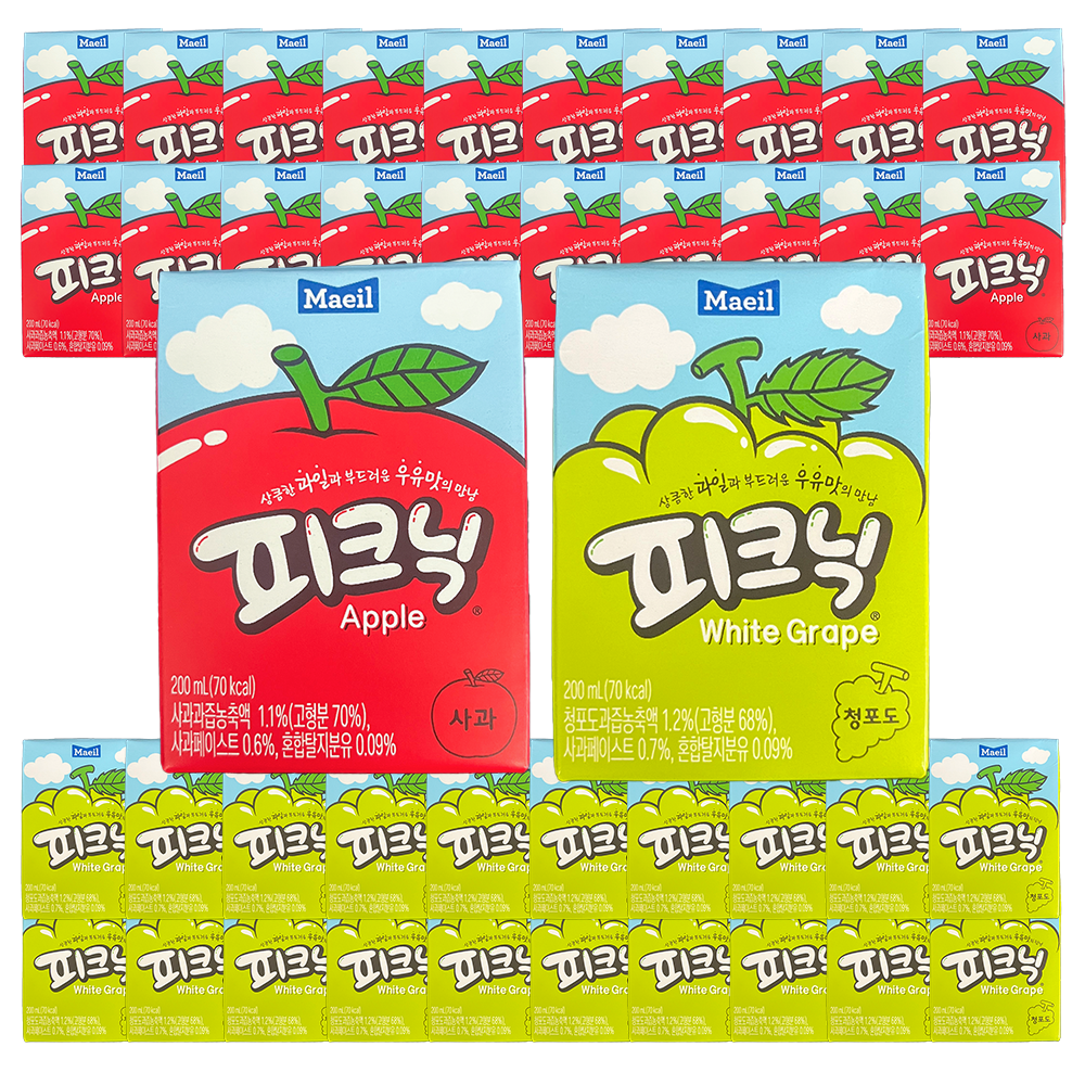 매일 피크닉 혼합 사과 200ml 24팩+청포도 24팩 23,600원