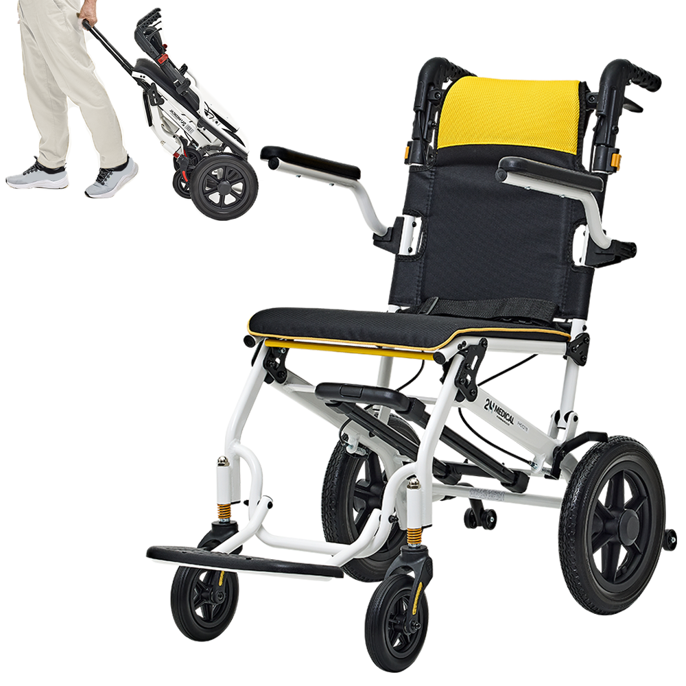2H메디컬 핸디 휠체어 프라임 10KG 등받이높이조절 경량 수동 접이식 휠체어, 1개, 핸디프라임 옐로우 265,000원